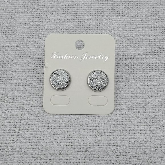 Women's Silver 12mm Round Postback Druzy Handmade Stainless Steel Earrings - Picture 1 of 1